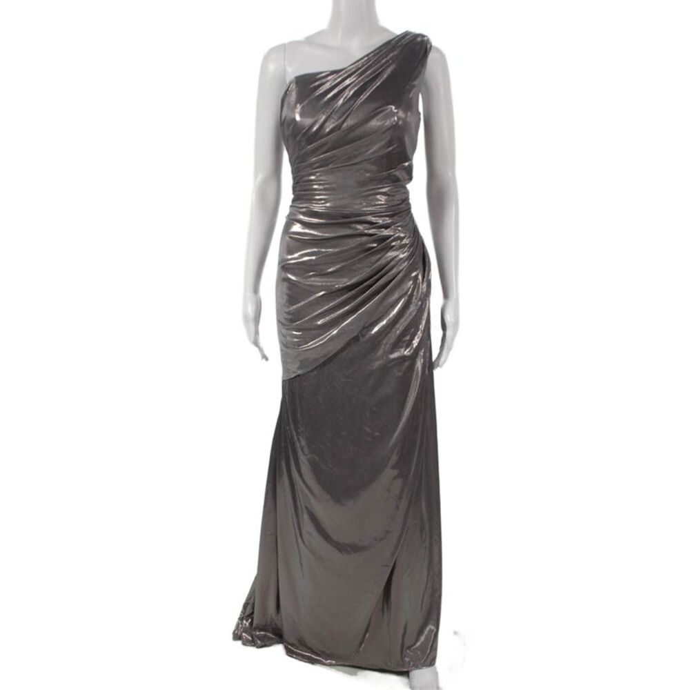 Ryanth Womens Silver One Shoulder Maxi Dress Sleeveless Metallic Size S
